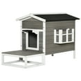 Weatherproof Dark Gray PawHut 2Floor Wooden Cat House Outdoor with