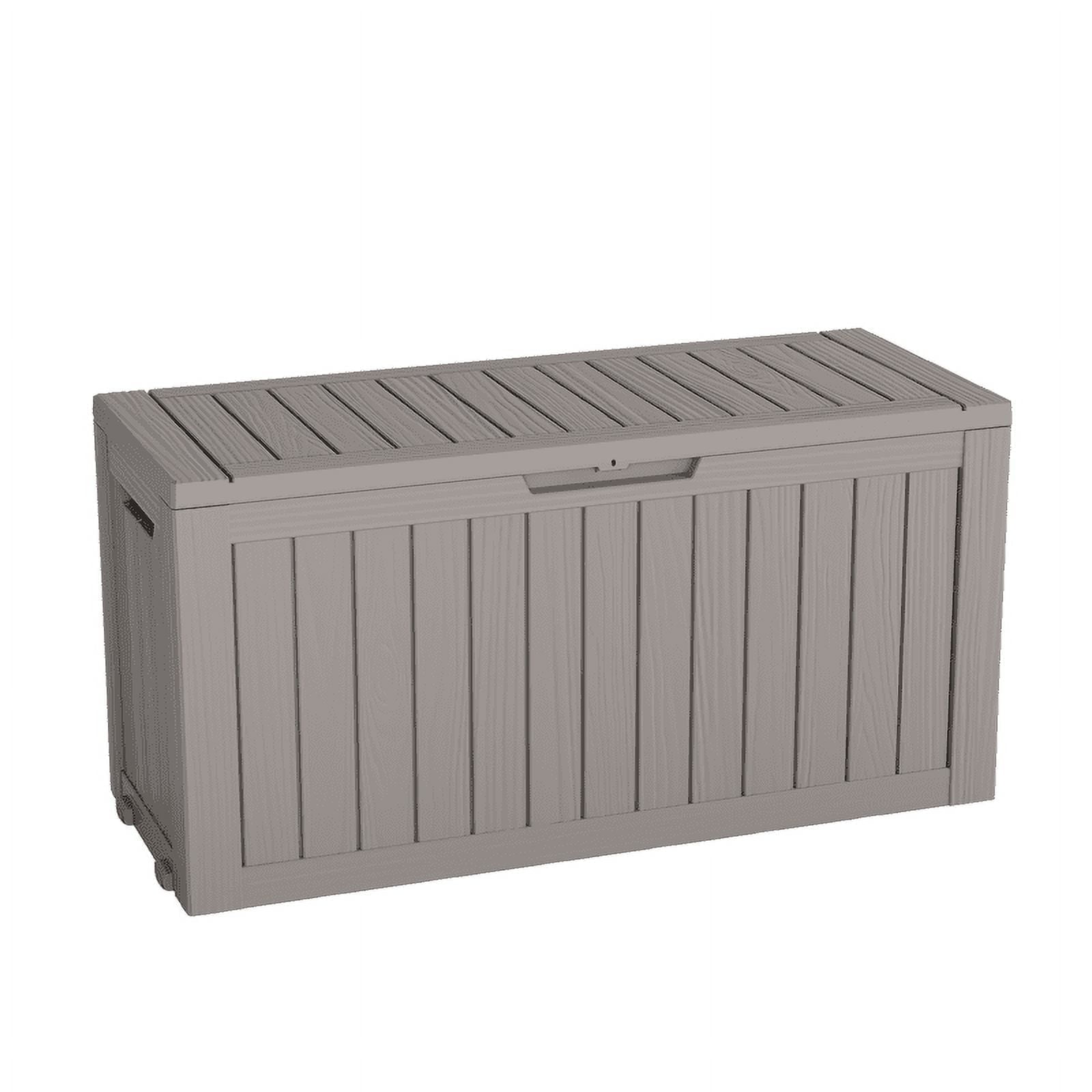 Walmart Saving of  Bifanuo 75 Gallon Deck Box Lockable Resin Outdoor Storage Box waterproof Outdoor Container for Patio Furniture Cushions, Pillow with Wheels
