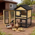 thumbnail image 1 of Weatherproof Duck Coop and Wire Mesh Run,Wooden Backyard Duck Condo with Nesting Box,Indoor Rabbit Hutch with Tray,46.9",Yellow, 1 of 10