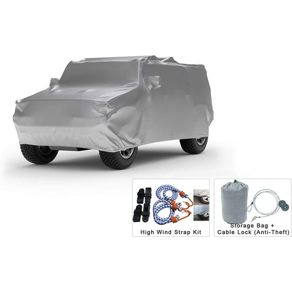 Weatherproof Fully Custom Cover Compatible with 1994 Hummer Hummer H1 - Mirror Pockets - Fits Over Spare Tire in Back - Protect from Rain Water, Snow, Sun - Fleece Lining - Includes Wind Straps