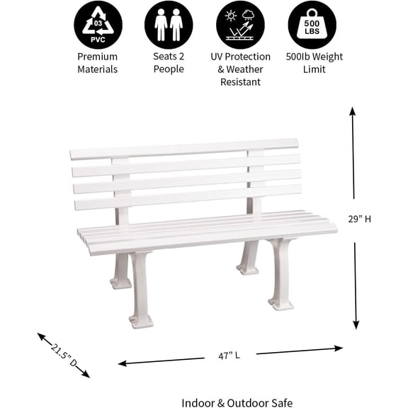 Weatherproof German PVC Outdoor | Holds to 500 lbs | Garden Porch Park Deck | Steel and Resin | White