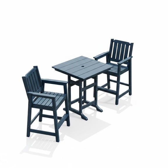 Weatherproof HDPE Adirondack Bar Height Chairs Set of 2 Outdoor Counter Height Patio Bar Stools Navy (2 sheets/box) Navy