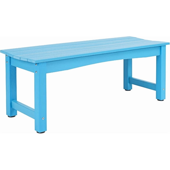 Weatherproof HIPS Outdoor Bench, 2-Person Patio Dining Bench, All-Weather Poly Lumber Garden Bench, Never Rot or Fade, Park Bench with Wood Grains for Porch, Garden, Deck, Entryway, Blue