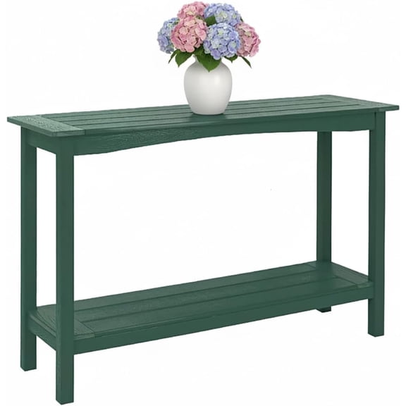 Weatherproof HIPS Outdoor Console Table, 48'' 2-Shelf Side Table Indoor/Outdoor Use, Multifunctional Buffet Table Bar Storage Organizer for Entryway, Patio, Outside Plant Stand Table, Green
