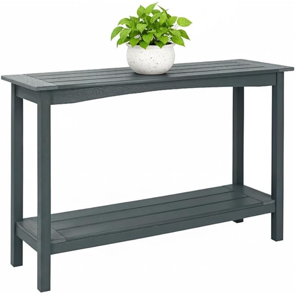 Weatherproof HIPS Outdoor Console Table, 48'' 2-Shelf Side Table Indoor/Outdoor Use, Multifunctional Buffet Table Bar Storage Organizer for Entryway, Patio, Outside Plant Stand Table, Grey
