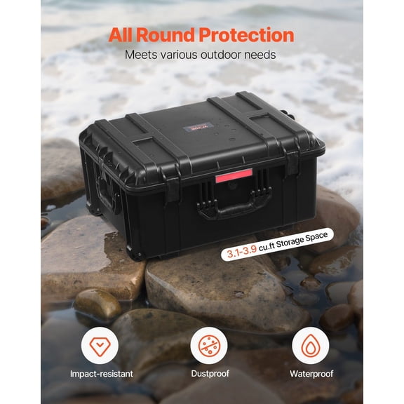 Weatherproof Hard Case,Heavy Duty Protective Dry Box Case with Pre-Cut Foam,Wheels&Retractable Pull Handles for Travel,Hunt,Military,Tactical,IP67 Waterproof Case for Cameras(63x50x32)