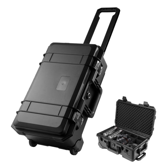 Weatherproof Hard Case, Heavy Duty Protective Dry Box Case with Pre-cut Foam, Wheels & Retractable Pull Handles for Travel, Hunt, Military, Waterproof Case for Cameras