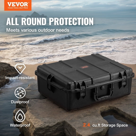 Weatherproof Hard Case,Heavy Duty Protective Dry Box Case with Pre-cut Foam,and Retractable Pull Handles for Travel,Hunting,Military,Tactical,IP67 Waterproof Case for Cameras (56.1x37x26)