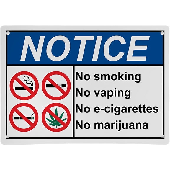 Weatherproof Horizontal ANSI Alcohol Drugs Sign (No Smoking/Vaping) - 12×8 Inches, UV-Resistant Plastic, Workplace Industrial Caution Decor