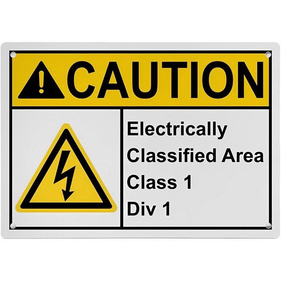 Weatherproof Horizontal ANSI Electrical Sign (Electrically Classified Area Class 1 Div 1) - 8"x12" UV Resistant Indoor Outdoor Workplace Industrial Caution Danger Warning Sign