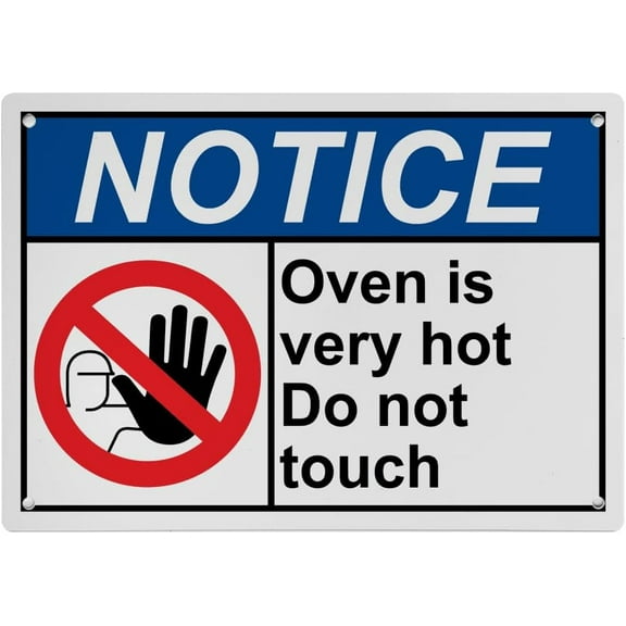 Weatherproof Horizontal ANSI Food Prep Kitchen Safety Sign (Oven is very hot Do not touch) 8 in" x 12 in" UV Resistant Indoor Outdoor Workplace Insdustrial Caution Danger Warning SIgn