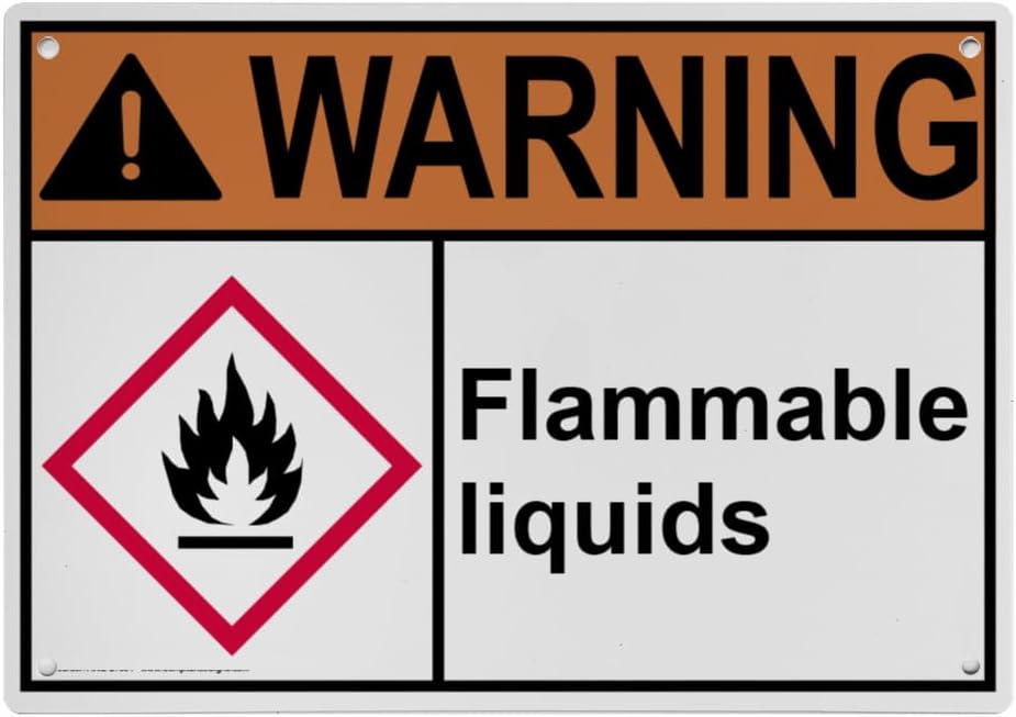 Weather Flammable Sign Weatherproof Horizontal ANSI GHS Flammable Sign (Flammable liquids) 8 ...