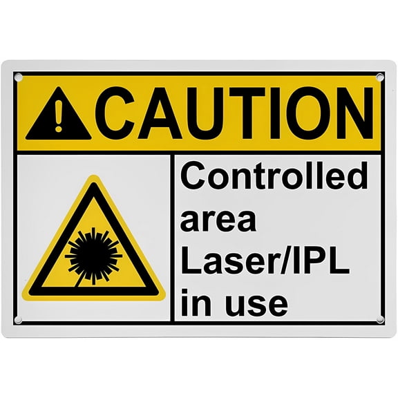 Weatherproof Horizontal ANSI Laser Sign - Controlled Area LaserIPL In Use, 8"x12" UV Resistant Plastic Sign, Indoor Outdoor Workplace Industrial Caution Sign