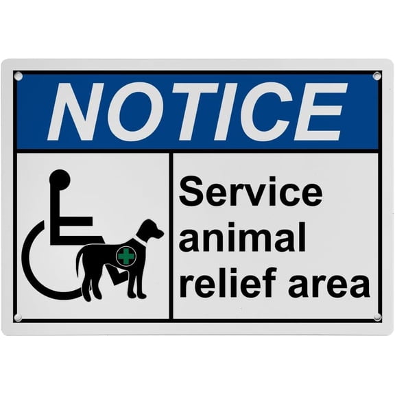 Weatherproof Horizontal ANSI Pet Rules Sign (Service animal relief area) 8 in" x 12 in" UV Resistant Indoor Outdoor Workplace Insdustrial Caution Danger Warning SIgn