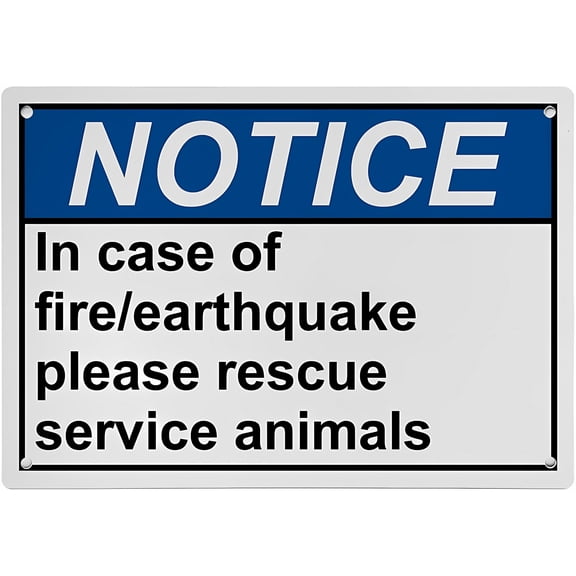 Weatherproof Horizontal ANSI Pets Inside Sign (In case of fire/earthquake please rescue service animals) - 8"x12" UV Resistant Indoor Outdoor Workplace Industrial Caution Danger Warning Sign