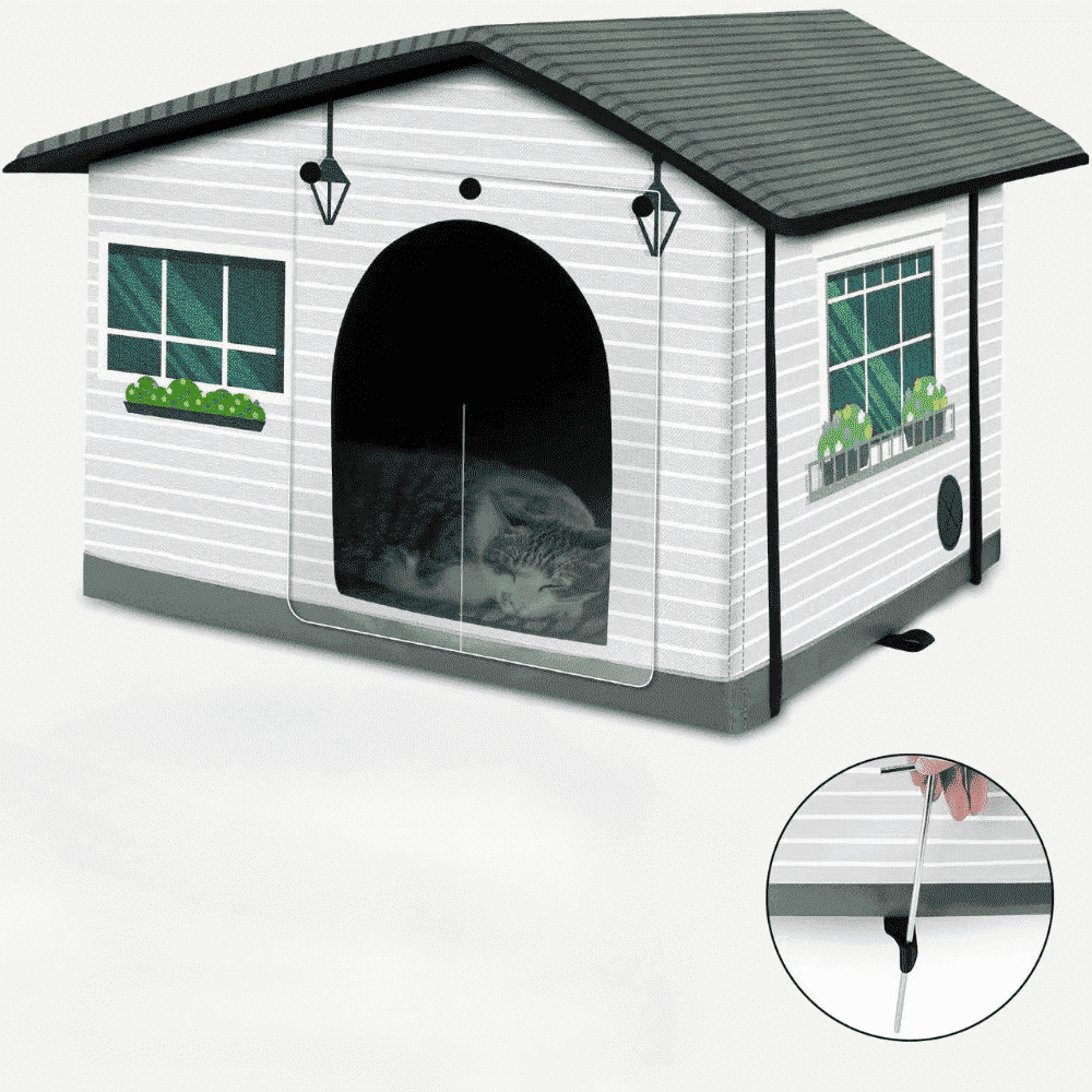 Weatherproof Insulated Heated Cat House with Heated Pad - Elevated Winter Safe Shelter for Outdoor & Feral Cats (20"x16.5"x16")