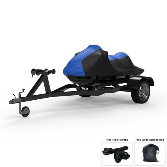 Weatherproof Jet Ski Cover For ARCTO Monte Carlo 648 1997 - BLUE / Black Color - All Weather - Trailerable - Protects from Rain, Sun, UV Rays, And More! Includes Trailer Straps And Storage Bag