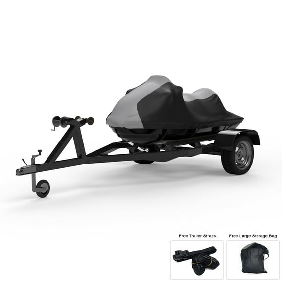 Weatherproof Jet Ski Cover For SEA DOO GSX Ltd 1997-1999 - GRAY / Black Color - All Weather - Trailerable - Protects from Rain, Sun, UV Rays, And More! Includes Trailer Straps And Storage Bag