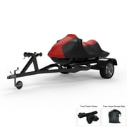 Weatherproof Jet Ski Cover For SEA DOO GTR-X 230 2017-2018 - RED / Black Color - All Weather - Trailerable - Protects from Rain, Sun, UV Rays, And More! Includes Trailer Straps And Storage Bag