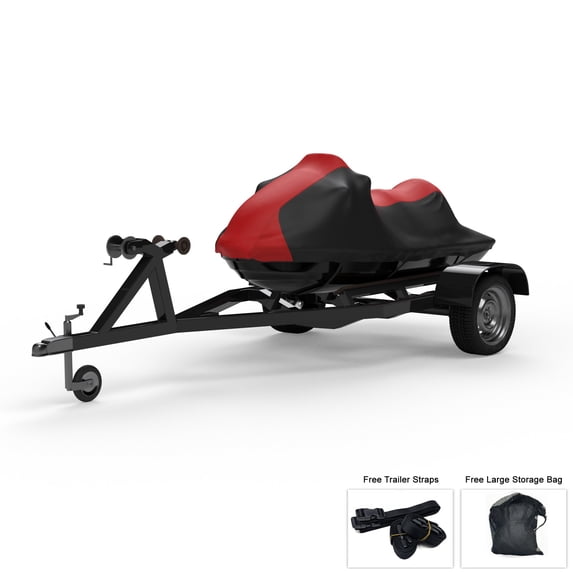 Weatherproof Jet Ski Cover For SEA DOO GTR-X 230 2017-2018 - RED / Black Color - All Weather - Trailerable - Protects from Rain, Sun, UV Rays, And More! Includes Trailer Straps And Storage Bag