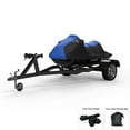 thumbnail image 1 of Weatherproof Jet Ski Cover For SEA DOO GTX 4-TEC SUPERCHARGED 2003-2005 - BLUE / Black Color - All Weather - Trailerable - Protects from Rain, Sun, And More! Includes Trailer Straps And Storage Bag, 1 of 7