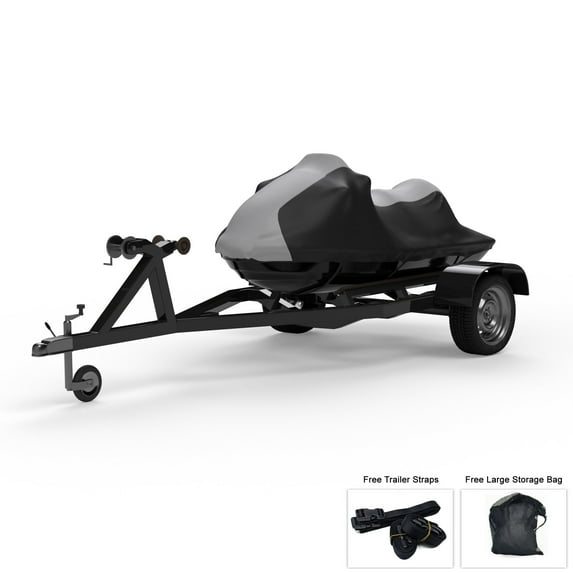 Weatherproof Jet Ski Cover For YAMAHA VX110 SPORT 2005-2006 - GRAY / Black Color - All Weather - Trailerable - Protects from Rain, Sun, UV Rays, And More! Includes Trailer Straps And Storage Bag