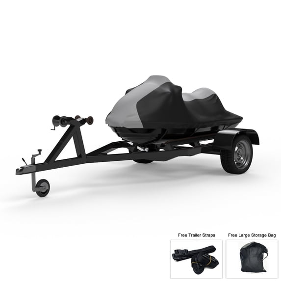 Weatherproof Jet Ski Cover For YAMAHA WAVEVENTURE 700 1996-1998 - GRAY / Black Color - All Weather - Trailerable - Protects from Rain, Sun, UV Rays, And More! Includes Trailer Straps And Storage Bag