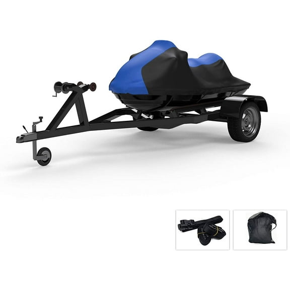 Weatherproof Jet Ski Covers for ARCTO Daytona 1000 1997-1997 - Blue/Black Color - All Weather - Trailerable - Protects from Rain, Sun, UV Rays, and More! Includes Trailer Straps and Storage Bag