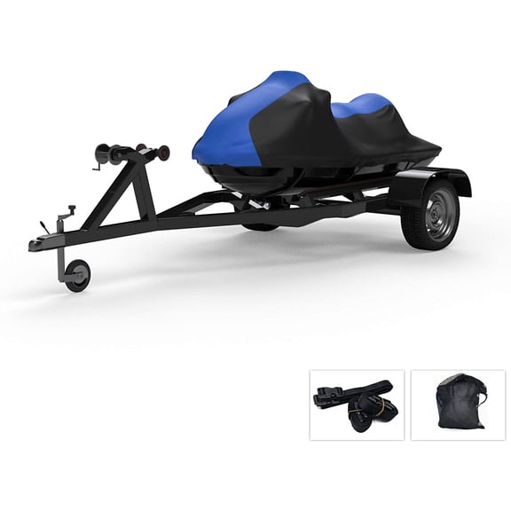Weatherproof Jet Ski Covers for ARCTO TS1100Li 1998-1999 - Blue/Black Color - All Weather - Trailerable - Protects from Rain, Sun, UV Rays, and More! Includes Trailer Straps and Storage Bag