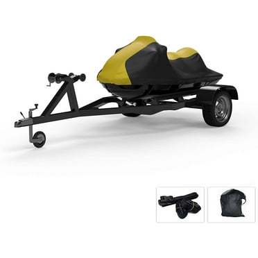 Weatherproof Jet Ski Covers for Honda AquaTrax R-12X 2003-2007 - Yellow/Black Color - All Weather - Trailerable - Protects from Rain, Sun, UV Rays, and More! Includes Trailer Straps and Storage Bag