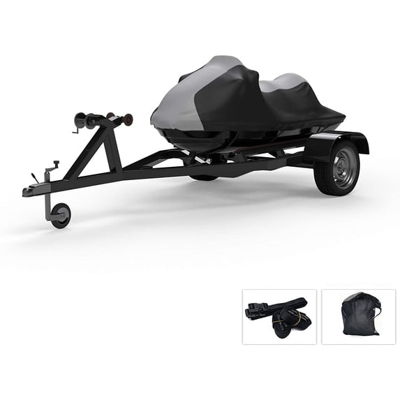 Weatherproof Jet Ski Covers for Kawasaki Jet Ski 650 X-2 1986-1995 - Gray/Black Color - All Weather - Trailerable - Protects from Rain, Sun, UV Rays, and More! Includes Trailer Straps and Storage Bag