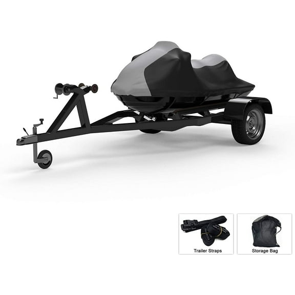 Weatherproof Jet Ski Covers for Kawasaki SX-R 2022 - Gray/Black Color - All Weather - Trailerable - Protects from Rain, Sun, UV Rays, and More! Includes Trailer Straps and Storage Bag