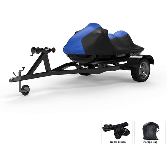 Weatherproof Jet Ski Covers for SEA DOO GTI 90 2021 - Blue/Black Color - All Weather - Trailerable - Protects from Rain, Sun, UV Rays, and More! Includes Trailer Straps and Storage Bag