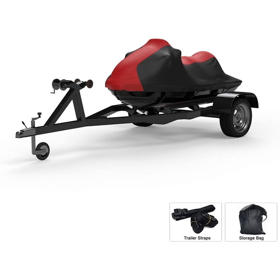 Weatherproof Jet Ski Covers for SEA DOO GTI SE 130 2021 - RED/Black Color - All Weather - Trailerable - Protects from Rain, Sun, UV Rays, and More! Includes Trailer Straps and Storage Bag
