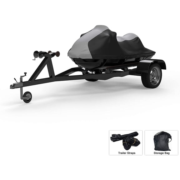 Weatherproof Jet Ski Covers for SEA DOO GTX 170 2022 - Gray/Black Color - All Weather - Trailerable - Protects from Rain, Sun, UV Rays, and More! Includes Trailer Straps and Storage Bag