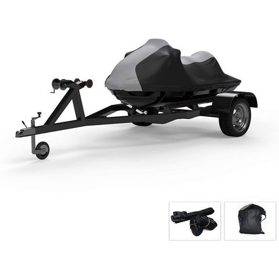 Weatherproof Jet Ski Covers for SEA DOO RXP-X 300 2020 - Gray/Black Color - All Weather - Trailerable - Protects from Rain, Sun, UV Rays, and More! Includes Trailer Straps and Storage Bag