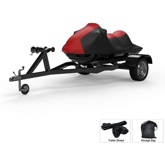 Weatherproof Jet Ski Covers for SEA DOO RXP-X 300 2021 - RED/Black Color - All Weather - Trailerable - Protects from Rain, Sun, UV Rays, and More! Includes Trailer Straps and Storage Bag