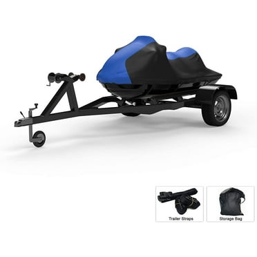 Weatherproof Jet Ski Covers for SEA DOO Wake 170 2021 - Blue/Black Color - All Weather - Trailerable - Protects from Rain, Sun, UV Rays, and More! Includes Trailer Straps and Storage Bag