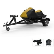 Weatherproof Jet Ski Covers for Yamaha EX 2022 - Yellow/Black Color - All Weather - Trailerable - Protects from Rain, Sun, UV Rays, and More! Includes Trailer Straps and Storage Bag