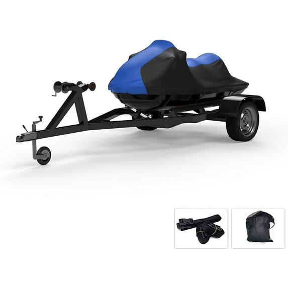 Weatherproof Jet Ski Covers for Yamaha Wave Runner VX Deluxe 2015-2019 - Blue/Black Color - All Weather - Trailerable - Protects from Rain, Sun, and More! Includes Trailer Straps and Storage Bag