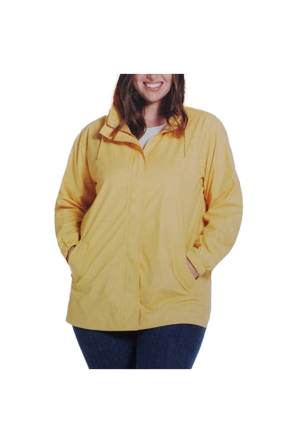 Ladies' Size Large, Pleated Hooded Rain Jacket, Cornsilk Yellow