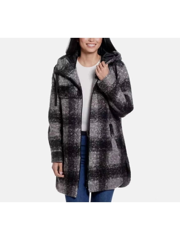 Ladies' Size XS (0-2), Boucle Hooded Jacket, Black Plaid