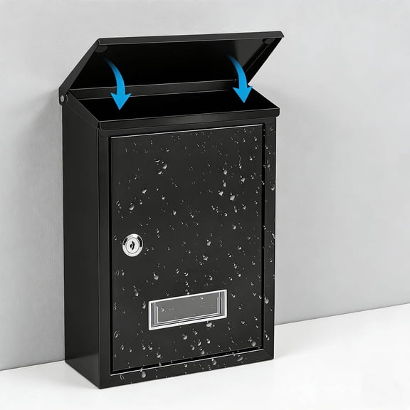 Weatherproof Mail Boxes with Key Lock, Security Locking Wall Mount Metal Mailbox with Slot for Outside, Large Capacity for Mail, Packages, Donations, Voting, Black