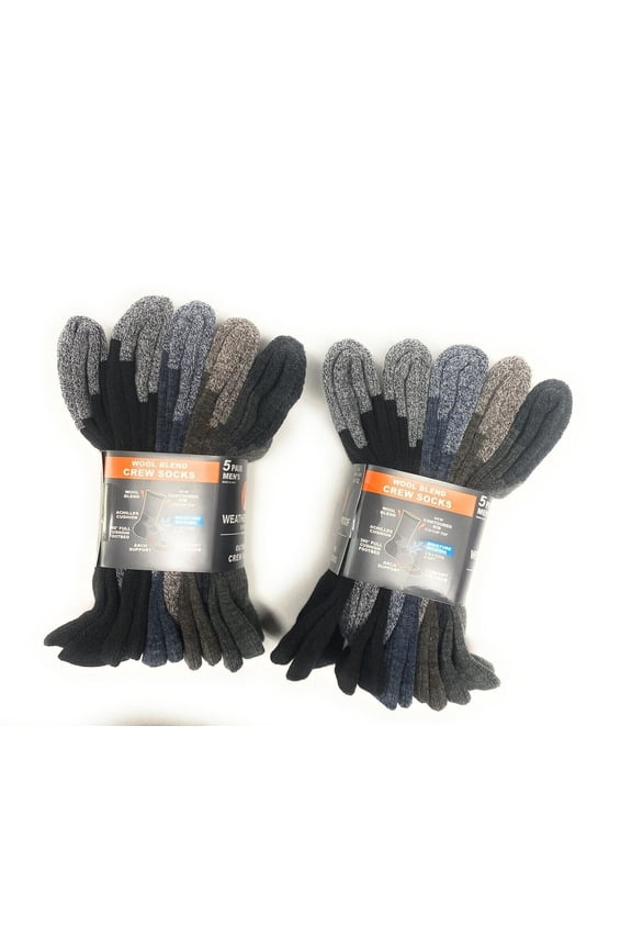 Weatherproof Men's Crew Socks Wool Blend 10 Pairs, Shoe Size 6-12 Multi color