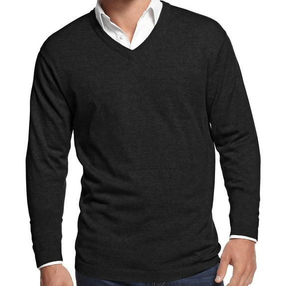 Weatherproof Men's Heather V-Neck Sweater (XLarge, Black)