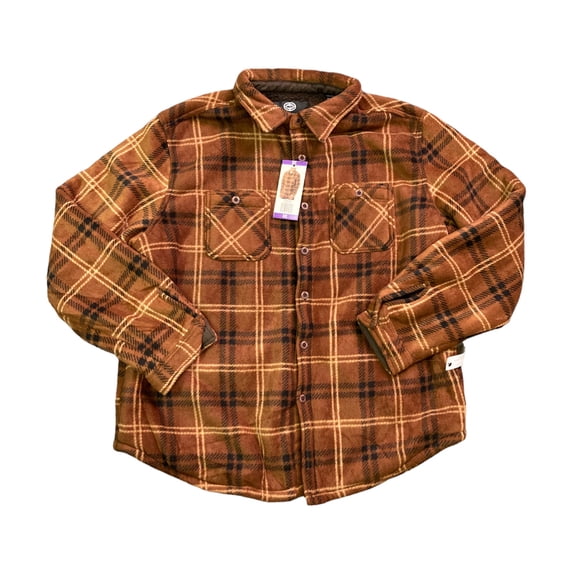 Weatherproof Men's Long Sleeve Button Up Fleece Lined Shacket (Brown, L)