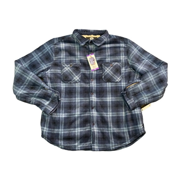 Weatherproof Men's Long Sleeve Button Up Fleece Lined Shacket (Sargasso Sea Blue, M)