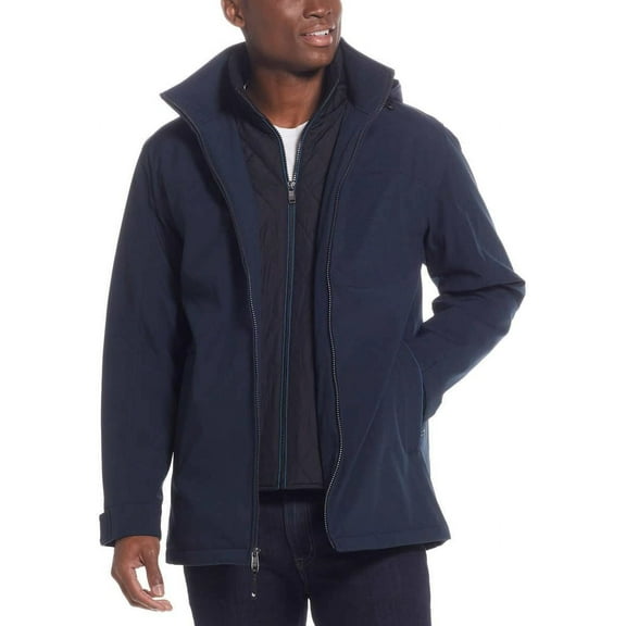 Weatherproof Mens Ultra Tech Removable Fleece Lined Hood Jacket (Blue,Large)