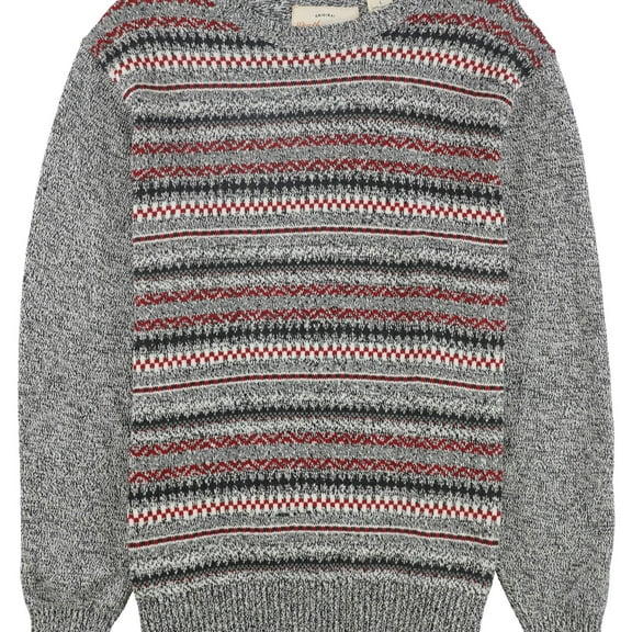 Weatherproof Mens Fair Isle Stripe Knit Sweater, Grey, Small