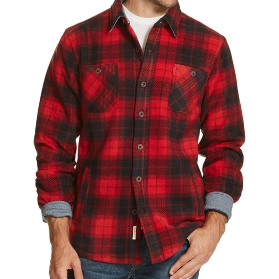 Weatherproof Mens Fleece Lined Shirt Jacket, Red, Small
